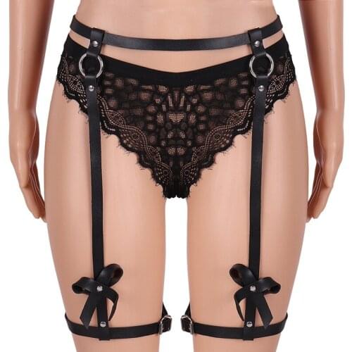 Leather Leg Bowknot Garter Belt Body Sexy Women Harness Bridal Garters Goth Seks Waist Bondage Cage Erotic Suspender Lingerie