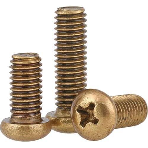 Phillips Brass Pan Head Machine Screw Metric Thread Round Copper Cross Bolts Screw M2 M2.5 M3 M4 M5 M6