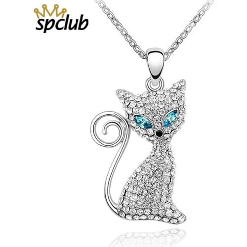 Cute Cat Pendant Necklace For Women Crystals From Swarovski Choker Necklace Kolye Collar Jewelry Christmas Gift Bijoux Femme