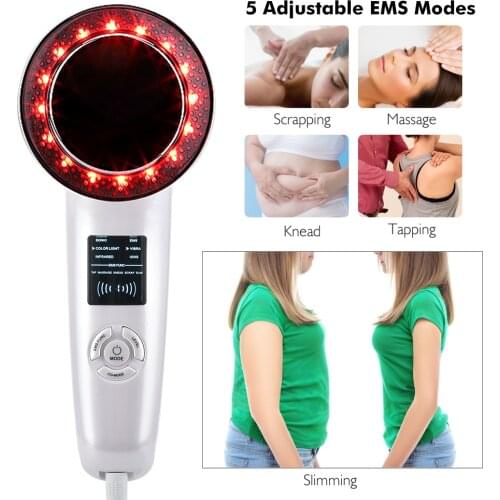 Face Lifting 6 in 1 EMS Infrared Ultrasonic Body Massager Device Ultrasound Slimming Fat Burner Cavitation Face Beauty Machine