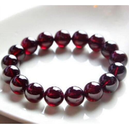 Fashion jewelry Natural 12mm Red Garnet Crystal RoundBeads Stretch Bracelet 7.5'' AAA