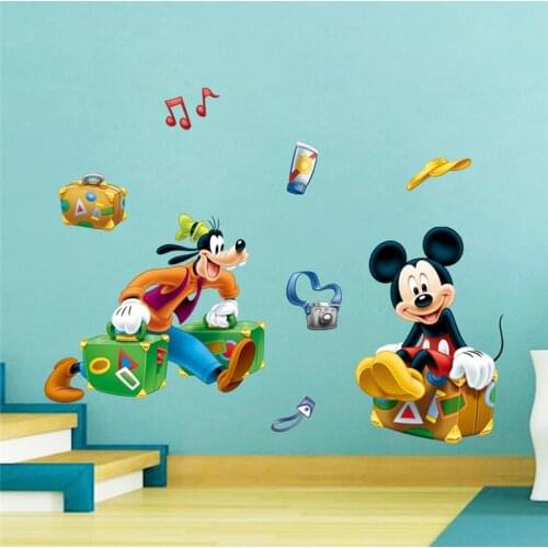 Cartoon wonderful travel mickey goofy wall stickers for kids rooms home decor disney wall decals pvc mural art diy posters