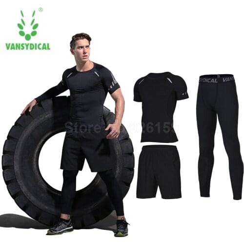 Vansydical Mens Sports Suits Running Suits For Men 3pcs Men Sportswear Sets Tracksuits Basketball Training Running Gym Clothing
