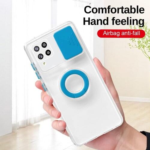 Soft Push Pull Transparent Phone Cover For Samsung Galaxy A42 5G Stand Ring Bumper Back Fundas For Sansung Samsong A 42 42A 6.6"