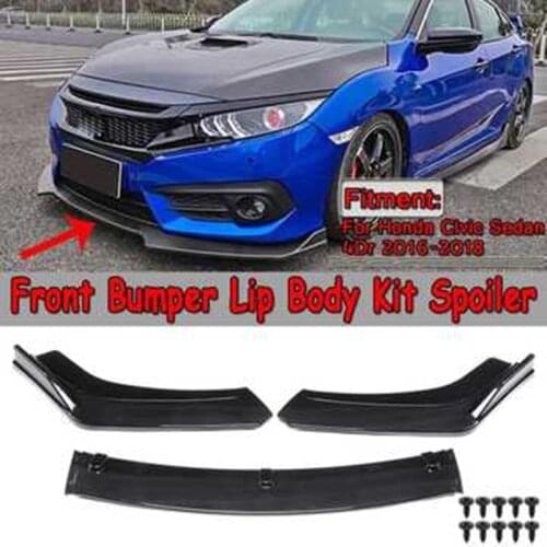 3pcs Car Front Lip Universal ABS Modified Front Bumper Lip Body Kit Spoiler for Honda Civic 2016-2018