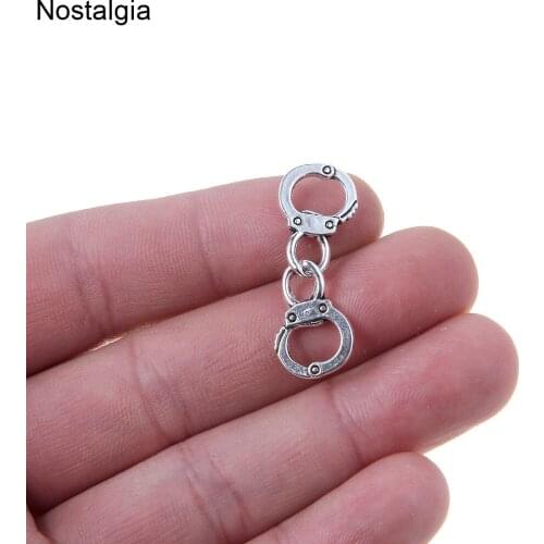 Nostalgia 20Pcs Police Handcuffs Charms For Jewelry Making Handcuff Pendant Bracelet Connector