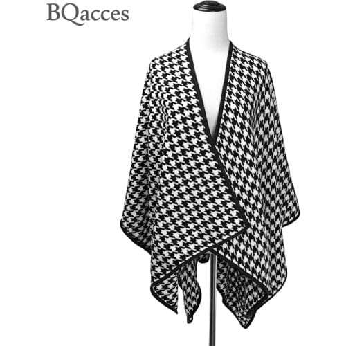 2016 New fashion black white houndstooth poncho scarf for women thick cashmere blanket scarf winter warm shawl wraps Hot Sell