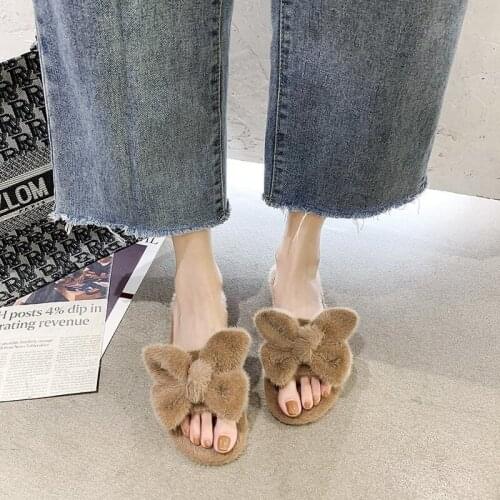 New Slippers Women New Flats Slippers Shoes Cross Fur Slippers Home Slides Cute Home Indoor Ladies Furry Shoes Chanclas Mujer