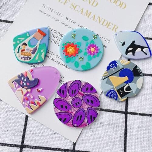 New Floral Geometry Jewelry Resin Charms Round Oval Shape Colorful Ornament Accessories Acrylic Sheet Earring Necklace Pendants