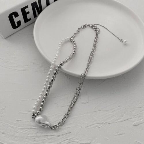 Origin Summer Fashion Irregular Pearl Double Layer Chokers Necklace for Women Girls Asymmetry Chunky Chain Necklace Jewelry