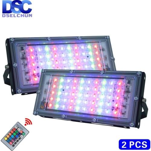 2pcs/lot 50W LED RGB Flood Light Lamp AC 220V Outdoor Floodlight IP65 Waterproof Reflector Led Spotlight with Remote Control