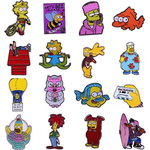 Sale Cartoon Funny Simpson Series Enamel Pin Cute Metal Medal Brooches Comedy Anime Badge Fashion Jewelry Movie Fans Gift 2021