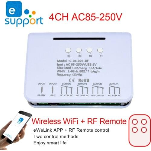 Ewelink 4CH DIY USB 5V DC12V 24V DC 7-32V 10A Relay Wireless RF Remote Control Switch WIFI Receiver Module