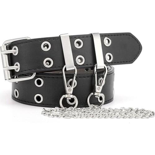 Women PU Leather Belt For Jeans Female Punk Fashion Trousers Pin Buckle Black Willow Nail Waist Full Grommet Belts 11CM