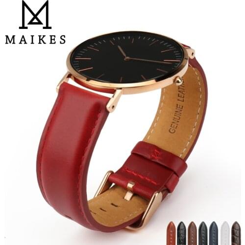 MAIKES Genuine Leather Replace Bracelet Trendy Red Women Watch Band 12/13/14/16/17/18/19/20 For Lady Band Watch Watch Strap