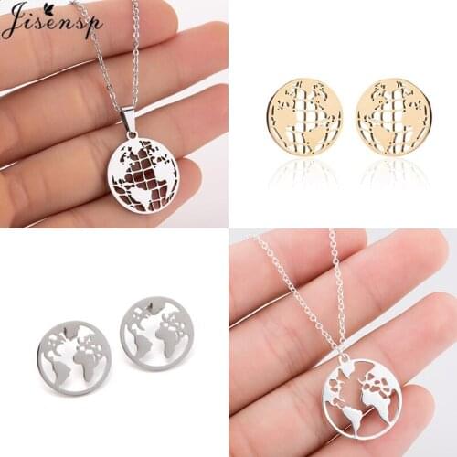 Jisensp Simple Globe World Map Stud Earrings Geometric Round Earings Stainless Steel Gift for Her Travel Jewelry Mother Earth