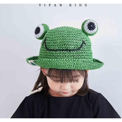 New Childrens Hat Summer New Cartoon Frog Handmade Pot Hat Outdoor Sun Hat Baby Straw Hat Breathable Baby Outdoor Travel Hat