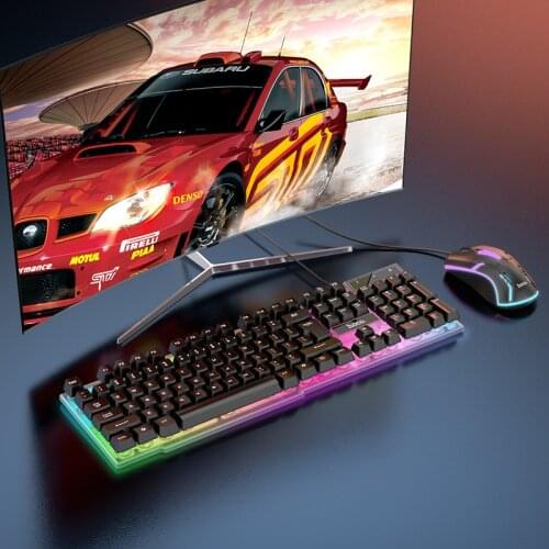 LED Luminous Gaming Keyboard and Mouse Set Manipulator Desktop Computer English Version 104-key UV Keycap Wired USBPVC Wire