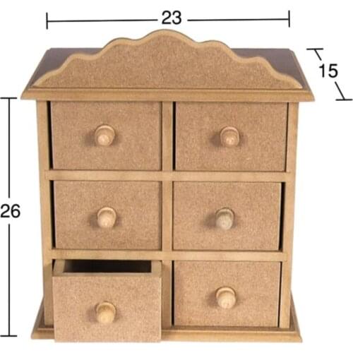 KU275 6 Drawers Box, Raw Wood Mdf Box