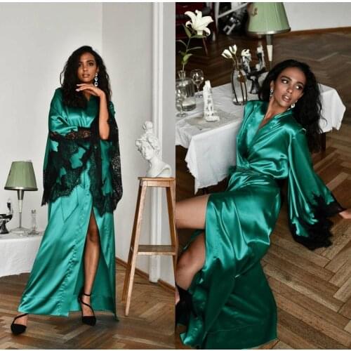 Green Bridal Dresses V Neck Lace Belt Nightgown for Photoshoot Boudoir Lingerie Robe Bathrobe Nightwear Babydoll Robe
