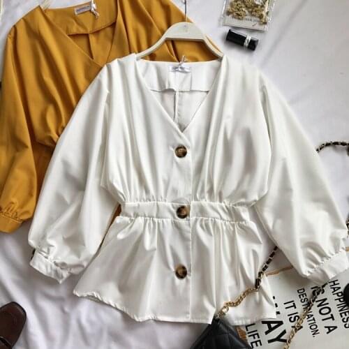 Spring summer womens long sleeve v neck chiffon shirt tops female fashion high waist casual chic shirt blouse TB1232