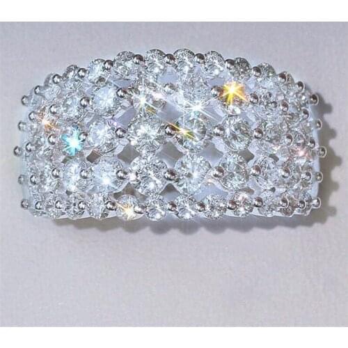 Sparkling Handmade Luxury Jewery 925 Sterling Silver Full Round Cut White AAAAA Cubic Zircon Hollow Women Wedding Band Ring