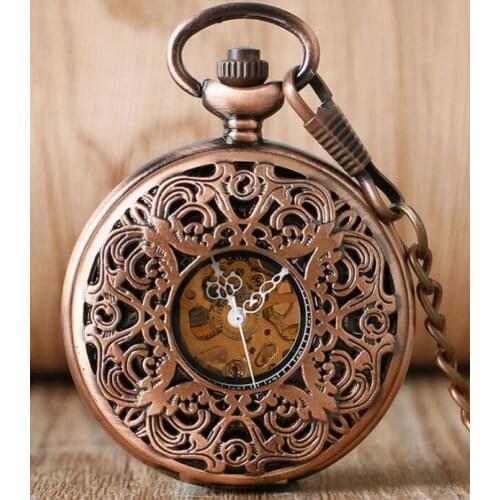 10pcs/lot Classic Hollowed Flower Roman Dial Pocket Watch Mechanical Hand Wind Christmas Gift Watches