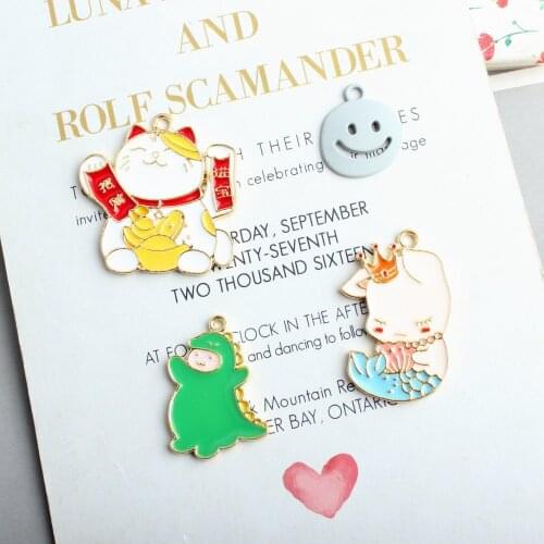 10pcs/lot Animal Enamel Cat Mermaid dinosaur Charms For Jewelry Making Bracelet DIY Findings Necklace Pendant Finding XL824