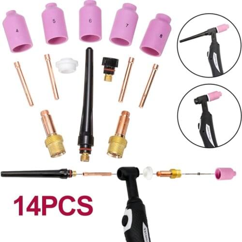 14Pcs Welders Welding Torch Tig Accessories Gas Lenses Nozzles Kit For WP-17 WP-18 WP-26 Tig Welding Torch