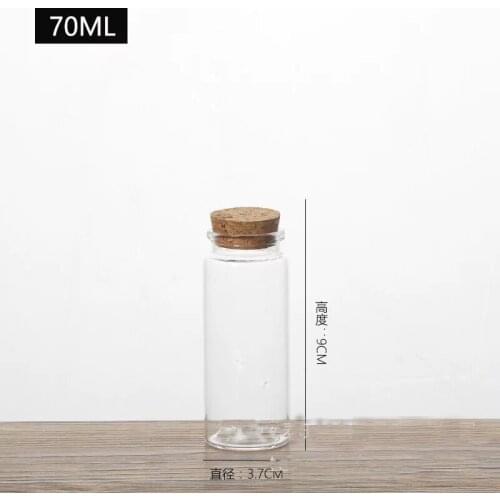 200pcs/lot 37*90mm 70ml Glass Bottles Wishing Bottle Empty Sample Storage Spice Jars Vial with Cork Stoppers Transparent Decor