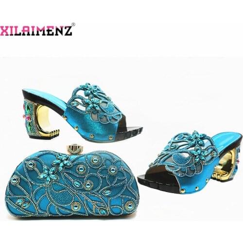 2019 Special Design Italian Style Shoes and Bag to Matching in Heels African Shoes and Bag Set for Royal Wedding with Crystal