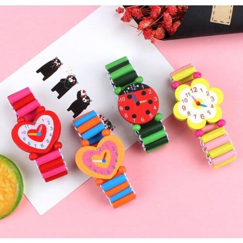 3pcs/lot Wooden Wristwatches Nice Cartoon Crafts Bracelet Watches Handicrafts Toys for Kids Learning & Education Party Favors