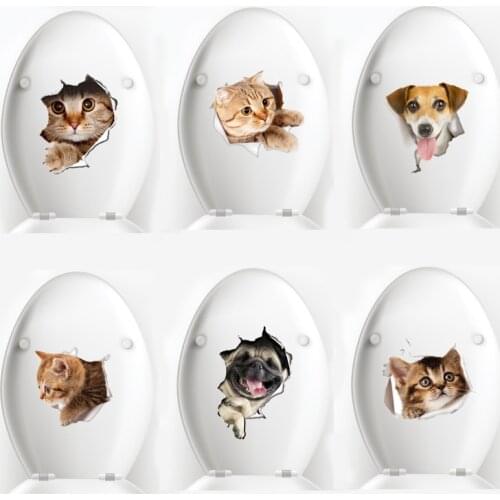 3D Animal Toilet Stickers Hole View Vivid Dogs Cats Bathroom for Home Decoration Vinyl Decals Art Wall Sticker
