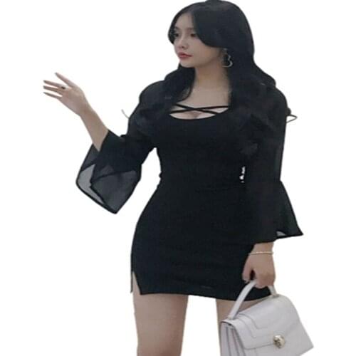 B4515 new 2020 summer women fashion temperament sexy elegant slim pure color Chiffon dress cheap wholesale