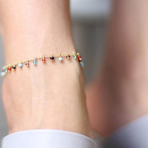 2019 Fashion Jewelry Colorful Fashion Foot Drop Crystal Rhinestone Rainbow Anklet Bracelet Gifts Barefoot Leg for Woman Girl