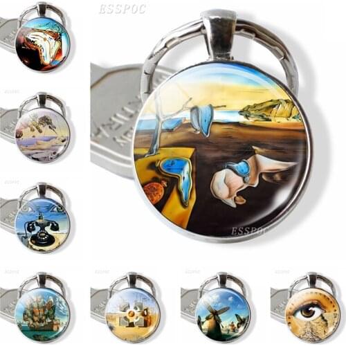 The Persistence of Memory Picture Keychain Art Jewelry Salvador Dali Painting Time Gem Metal Keyring Valentines Day Gifts