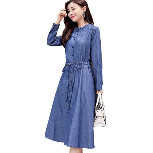 Add Denim Dress New Trendy A-Line Shirt Jean Dress Midi Blue Womens Elegant XXl cotton slim Cowboy Loose Jeans Dresses Autumn