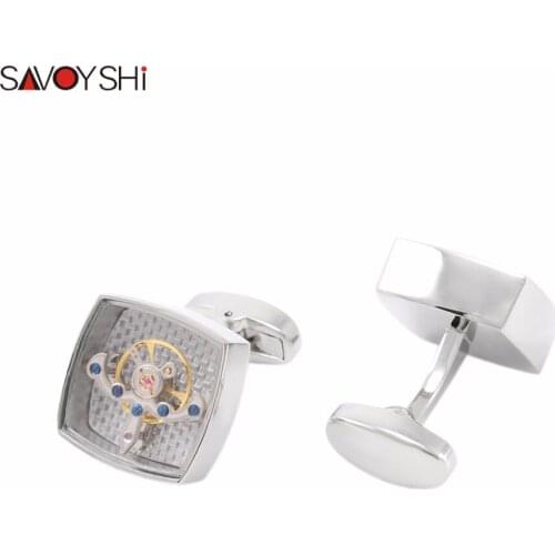 SAVOYSHI Brand Jewelry Classic Fashion Tourbillon Cufflinks for Mens Shirt Cuff Steampunk Watch Movement High Quality Cufflinks