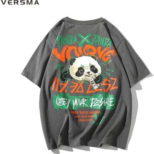 VERSMA Japanese Chic Trendy Panda Graffiti Printed T-shirt Male Summer High Streeet Oversized Vintage Tee Shirt Men Dropshipping