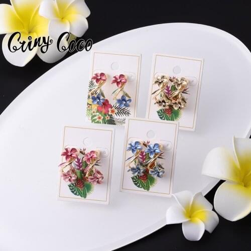Hawaiian Enamel Flwoers Earrings Fashion Gold Dangle Blue Pink Plumeria Price Trendy Ear Ring for Women Drop Earring Girl Gifts