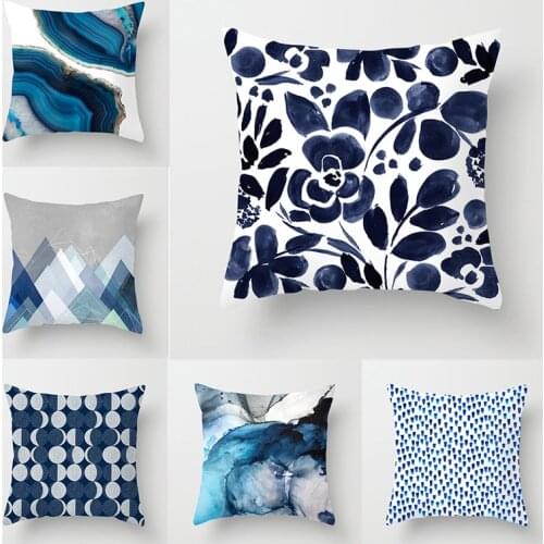 Blue Pillow Case Abstract Geometric Printed Pillowcase Polyester Square Pillowcases Sofa Decorative Cushion Cover 45 * 45 Cm