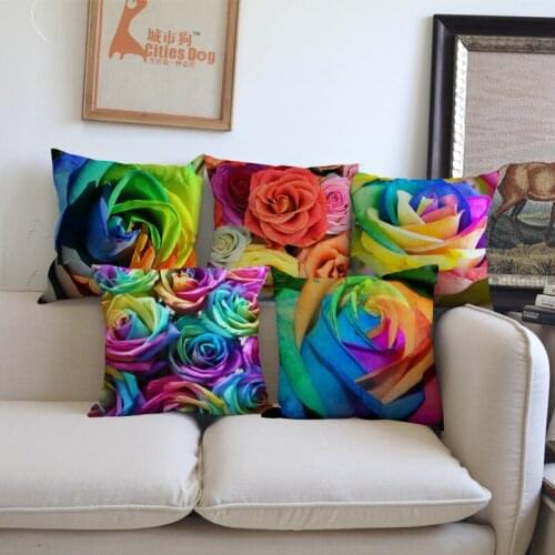 Colorful Delicate And Charming Rose Pattern Throw Pillow Cases Fashion Cozy Decor Home Sofa Decorative Cushion Cover 45x45cm