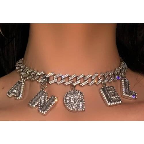 Miami Letter Cuban Link Iced Out Chain Ncklace Choker Hip Hop for Women Men Baguette Inital Pendant Necklace Wholesale Designer