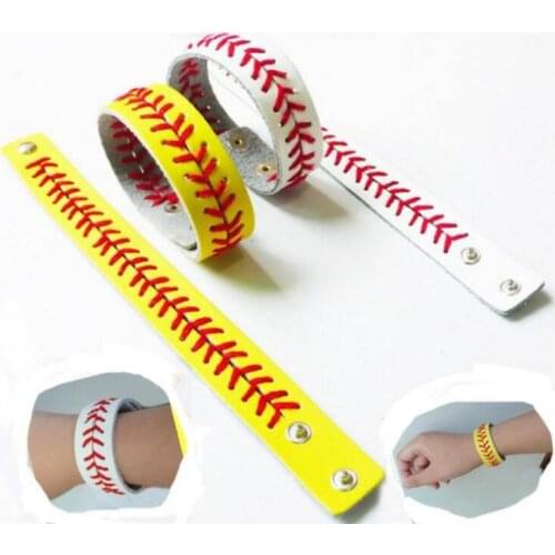 Fashion Sport Seamed Leather Bracelets Herringbone Baseball Softball Wrist Strap Snap Jewelry Decoration LX6983