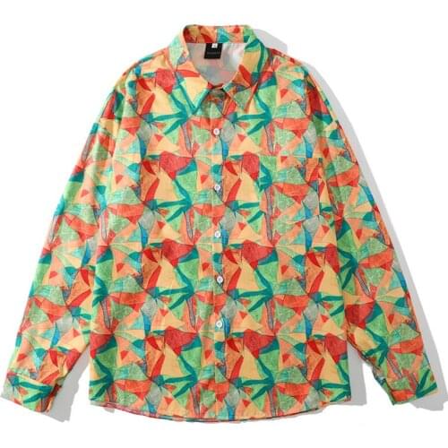 Mens Printed Hawaii Beach Shirts Harajuku Streetwear Summer Long Sleeve Oversize Male Blouse Hiphop Unisex Yellow Shirts Tops