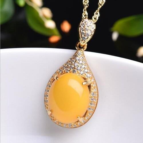 Everoyal New Fashion Lady Crystal Yellow Pendant Necklace Jewelry Female Vintage Silver 925 Choker Necklace For Girl Accessories