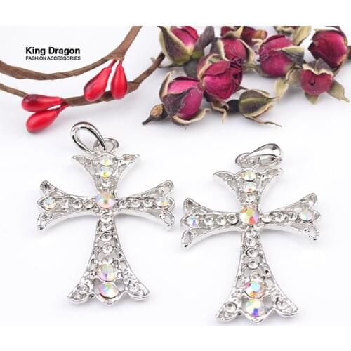 New Arrival Rhinestone Cross Pendant Used On KeyChain Or Decoration 32MM*50MM 5PCS/Lot Nickle Color KD530