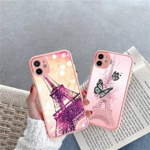 Paris Eiffel Tower art Phone Case For iPhone 12 11 Mini Pro XR XS Max 7 8 Plus X Matte transparent Pink Back Cover