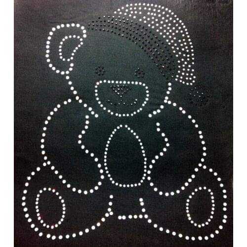2pcs/lot BEAR hot fix rhinestone transfer motifs iron on crystal transfers design transfer on design for shirt