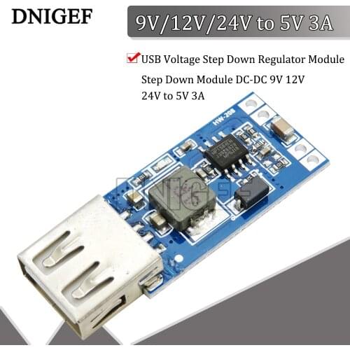 Step Down Module DC-DC 9V 12V 24V to 5V 3A USB Voltage Step Down Regulator Module Converter Phone Charger Car Power Supply